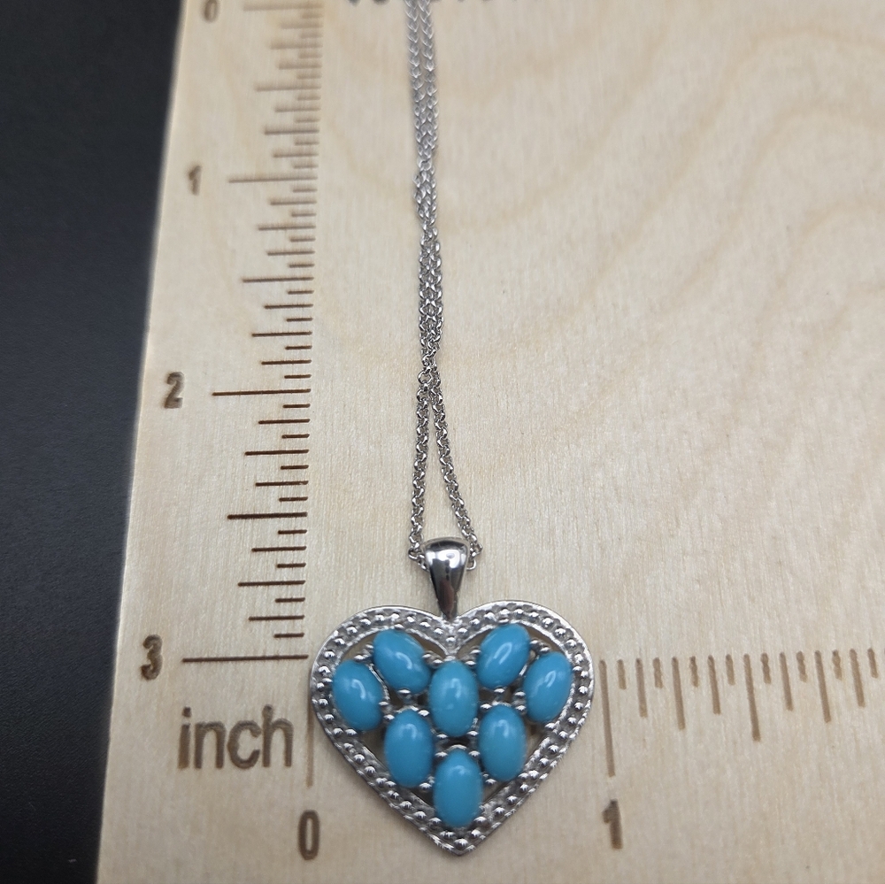S/S Seeping Beauty Turquoise Heart Pendant Necklace. 18" With 2" Extender - Picture 5 of 8